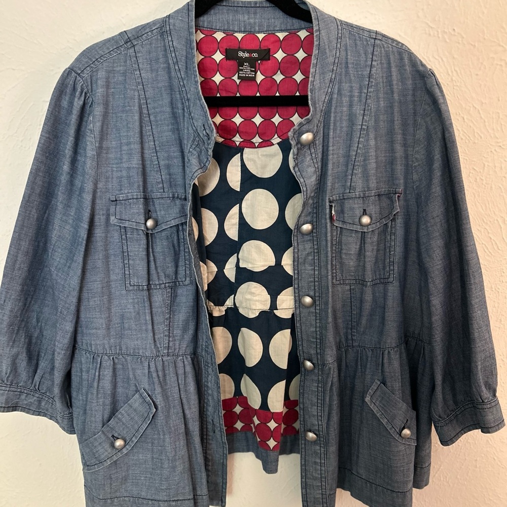 Style & Co. Chambray Jacket with Polka Dot Lining